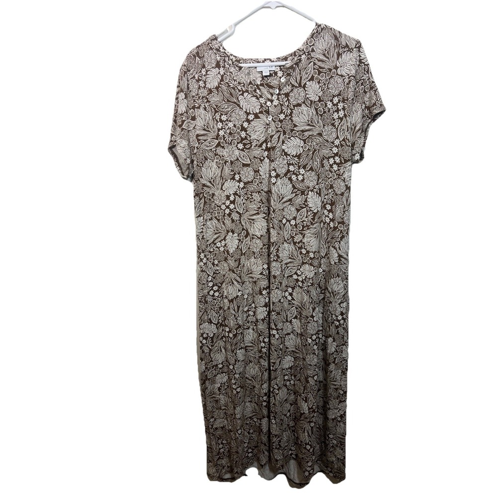 J.Jill Womens Dress Brown Floral Henley Midi Sz L  Slinky Knit
